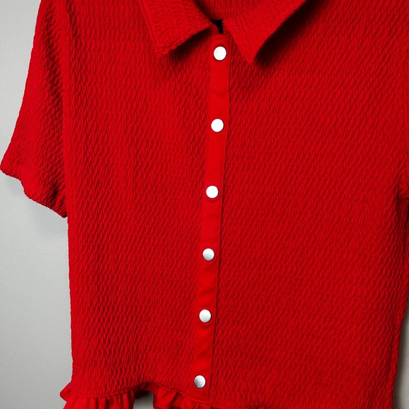 Loft candle Apple red super stretchy gold button collars shirt large - Picture 3 of 5